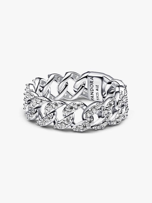 Anillo Cadena Cubana en Pavé