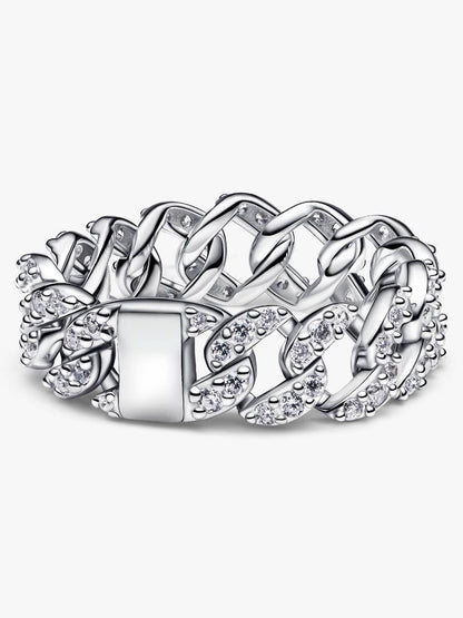 Anillo Cadena Cubana en Pavé