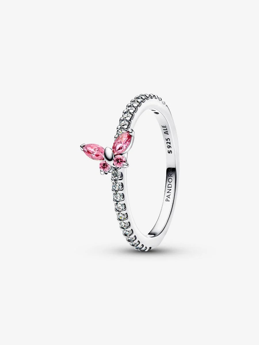 Anillo Mariposa Rosa Brillante