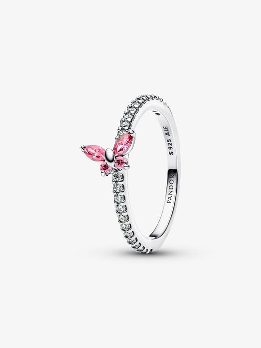 Anillo Mariposa Rosa Brillante