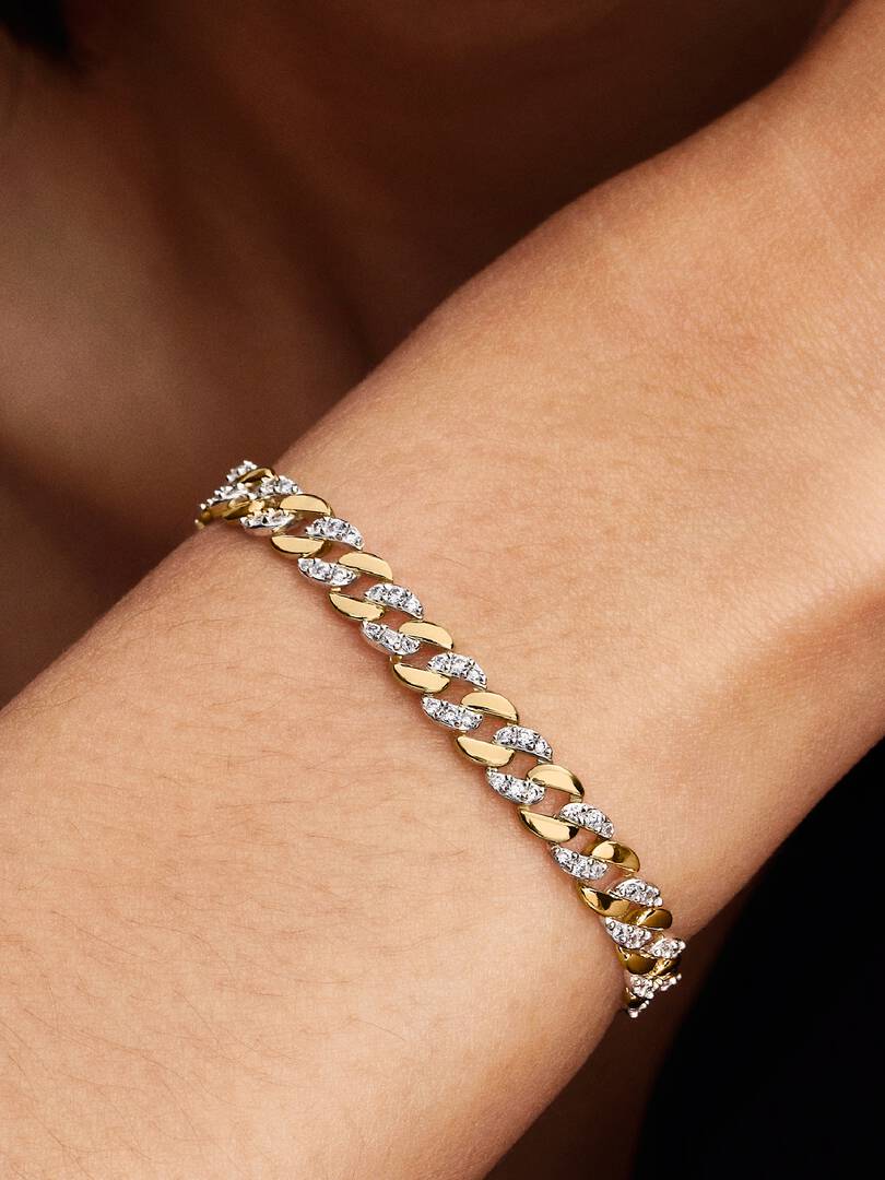Pulsera de Cadena Cubana en Pavé Dos Tonos