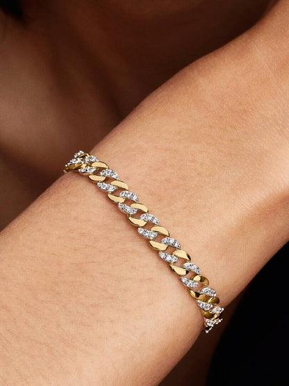 Pulsera de Cadena Cubana en Pavé Dos Tonos