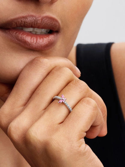 Anillo Mariposa Rosa Brillante