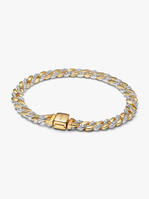 Pulsera de Cadena Cubana en Pavé Dos Tonos