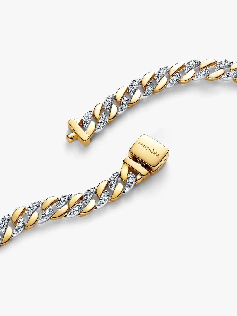 Pulsera de Cadena Cubana en Pavé Dos Tonos