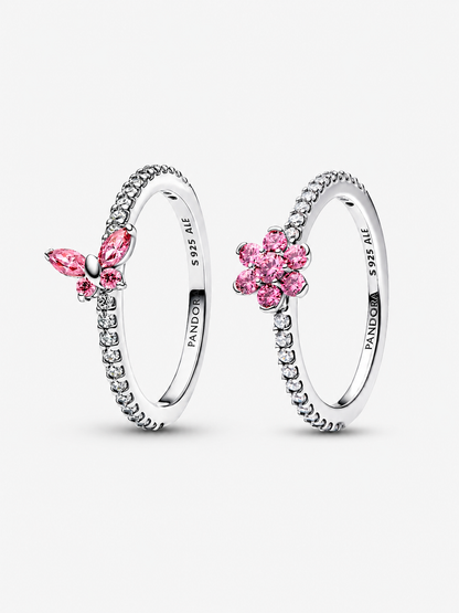 Conjunto de Anillos Mariposa y Rosa – 2 Piezas