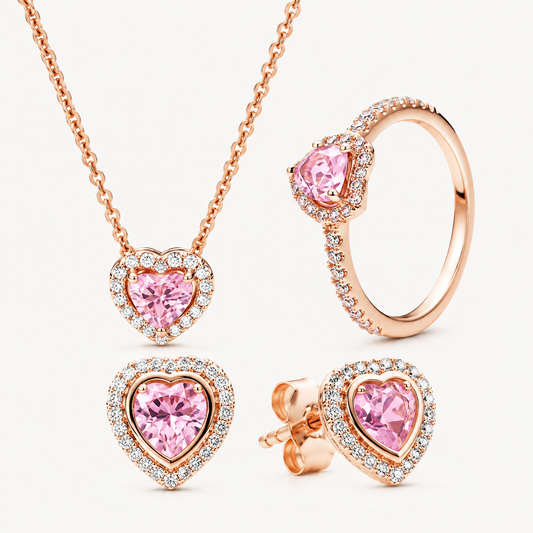 Conjunto Corazón Rosa Cobrizo Elegante