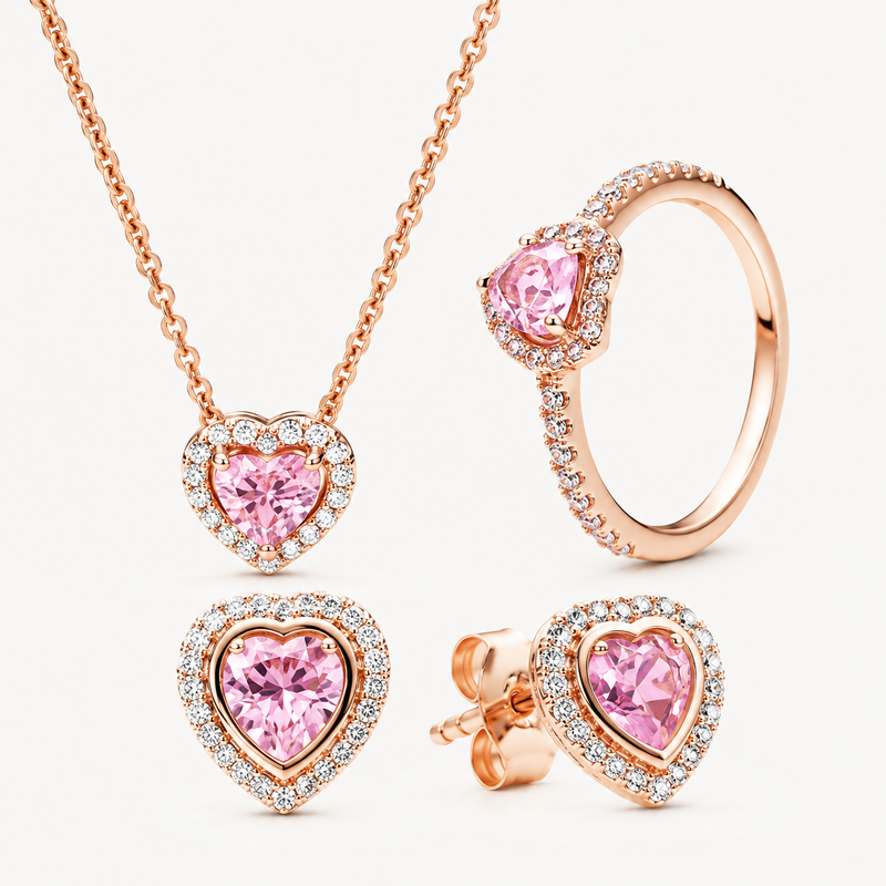 Conjunto Corazón Rosa Cobrizo Elegante