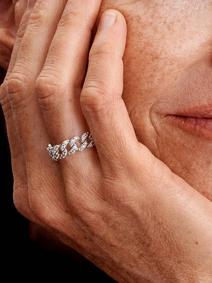 Anillo Cadena Cubana en Pavé